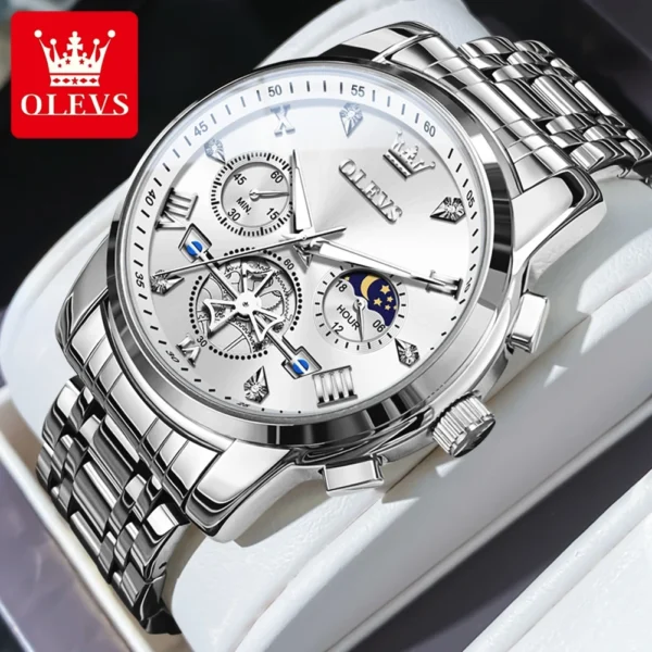 OLEVS Men’s Chronograph Watch with Moon Phase & Quartz - Image 10